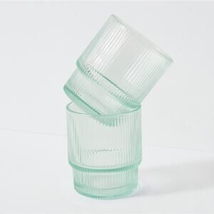 Jonathan Adler BIBA Teal Aquamarine 13 oz. Ribbed Tumbler Glasses 3¾" Tall NWT